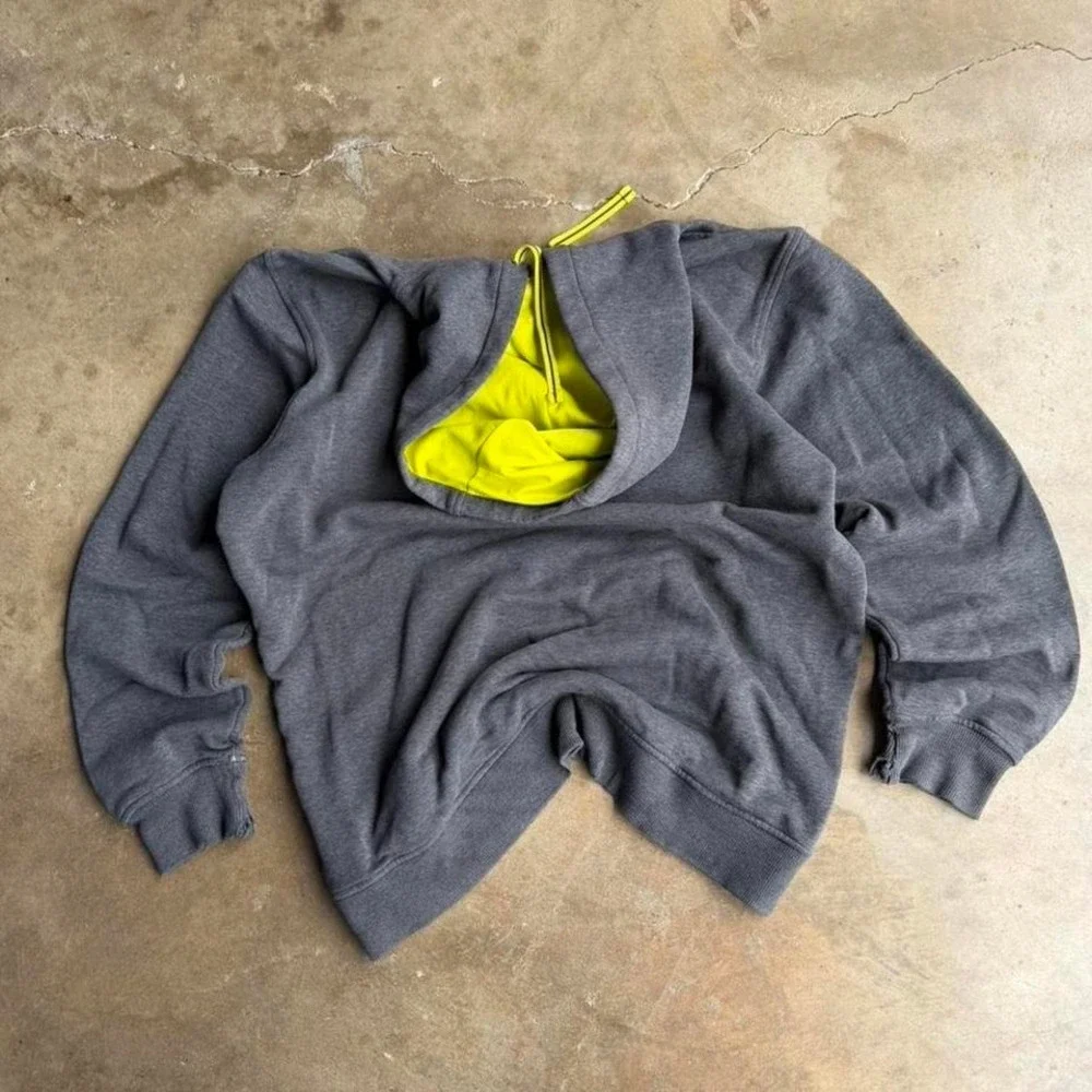 Vintage y2k grey and neon yellow adidas big logo hoodie essential